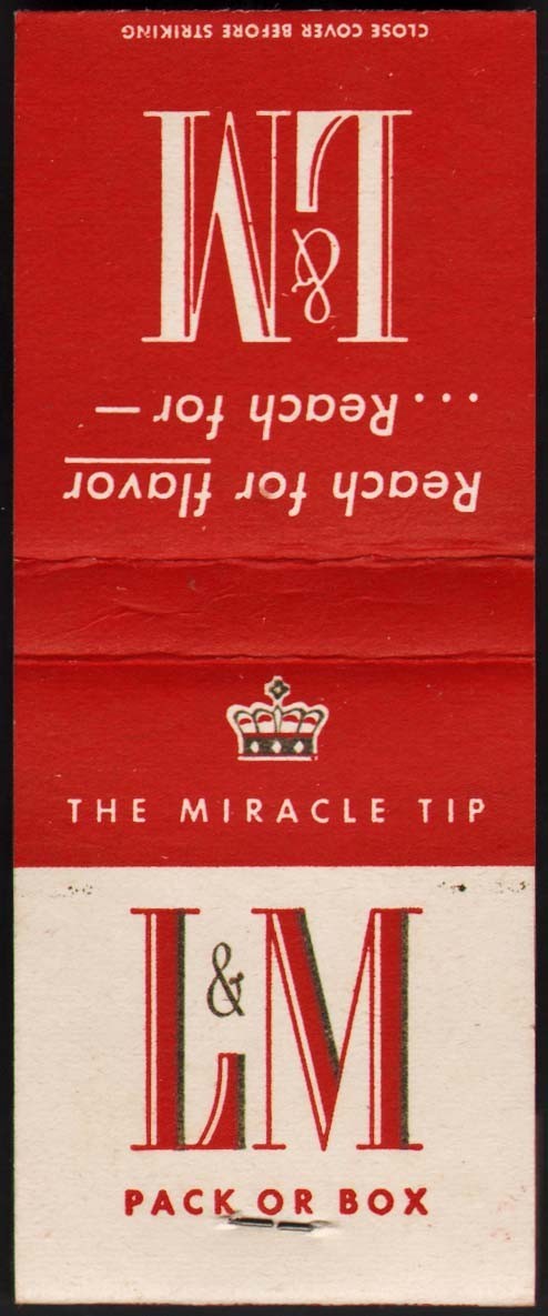 Vintage full matchbook L & M CIGARETTES crown pictured The Miracle Tip unused