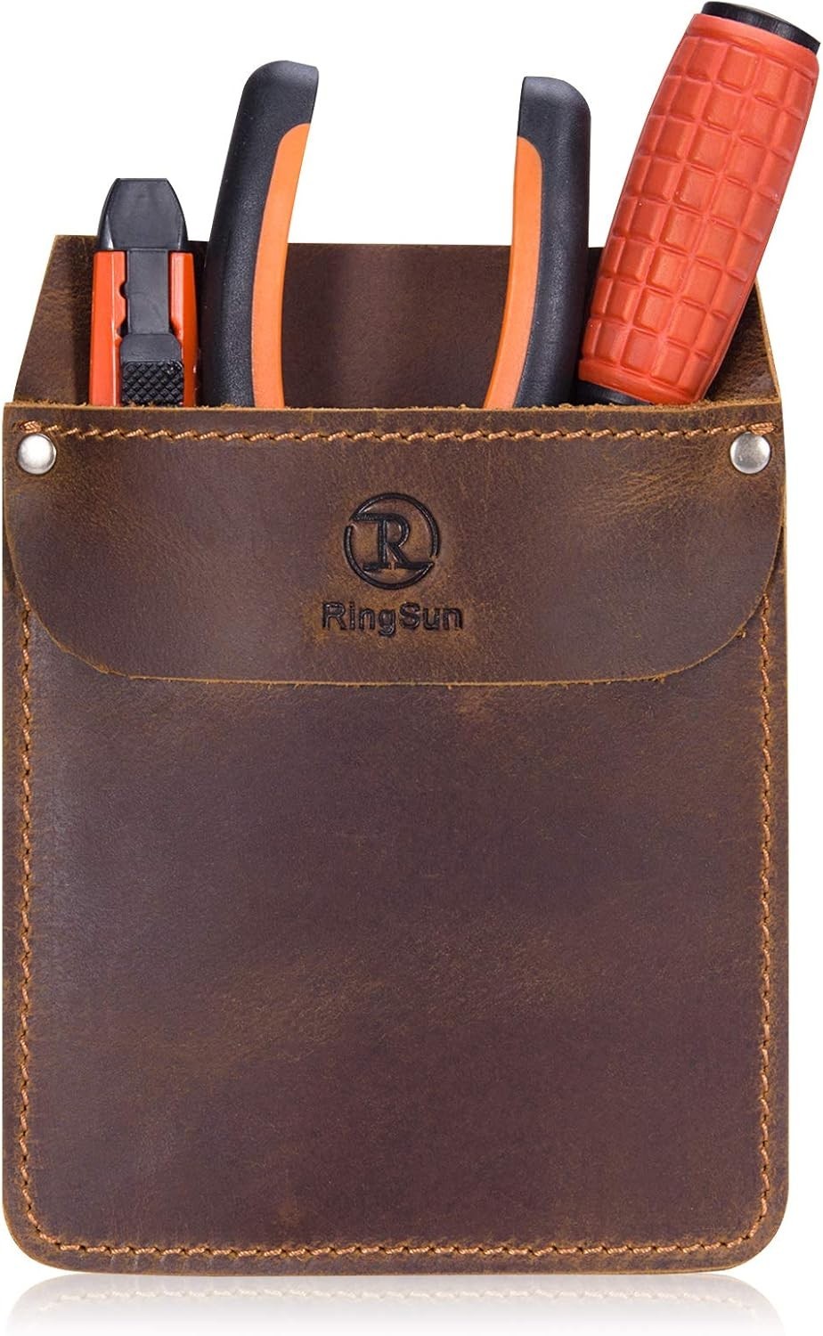 RingSun Genuine Leather Pocket Protector – Durable Tool & Pen Pouch for Men
