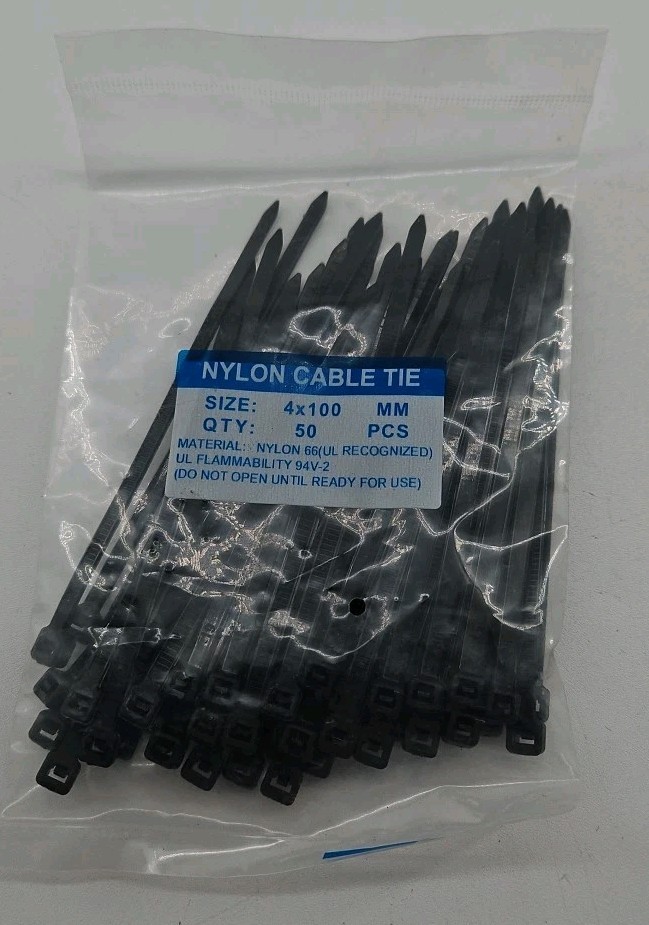 Nylon Cable Tie - 4mm x 100mm - Bag of 50 - Lot of 3 Bags - 150 Total