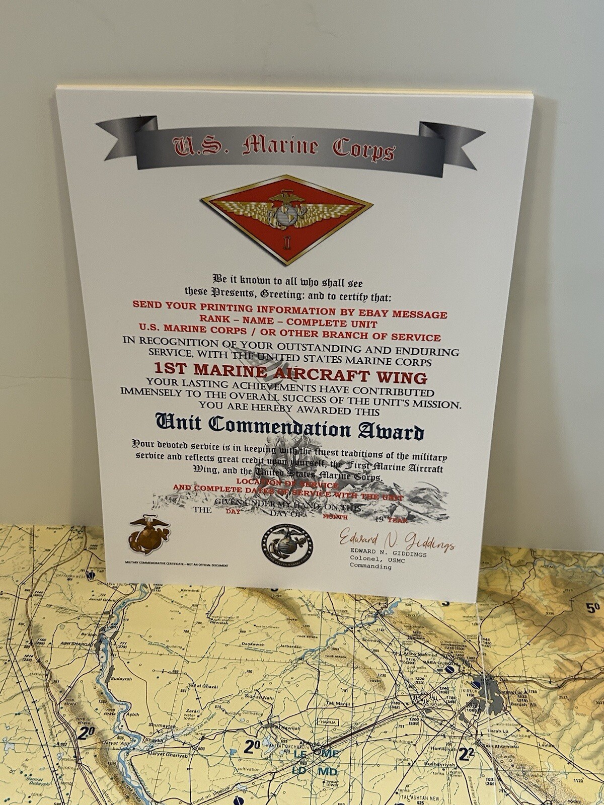 U.S.M.C. / 1ST MARINE AIRCRAFT WING - UNIT COMMENDATION AWARD CERTIFICATE