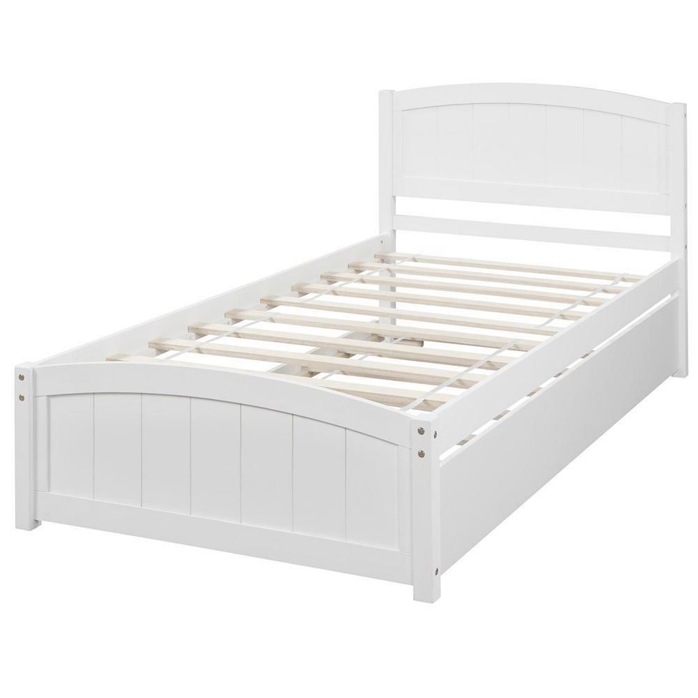 Twin size Platform Bed with Trundle with Clean Silhouette and Elegance White