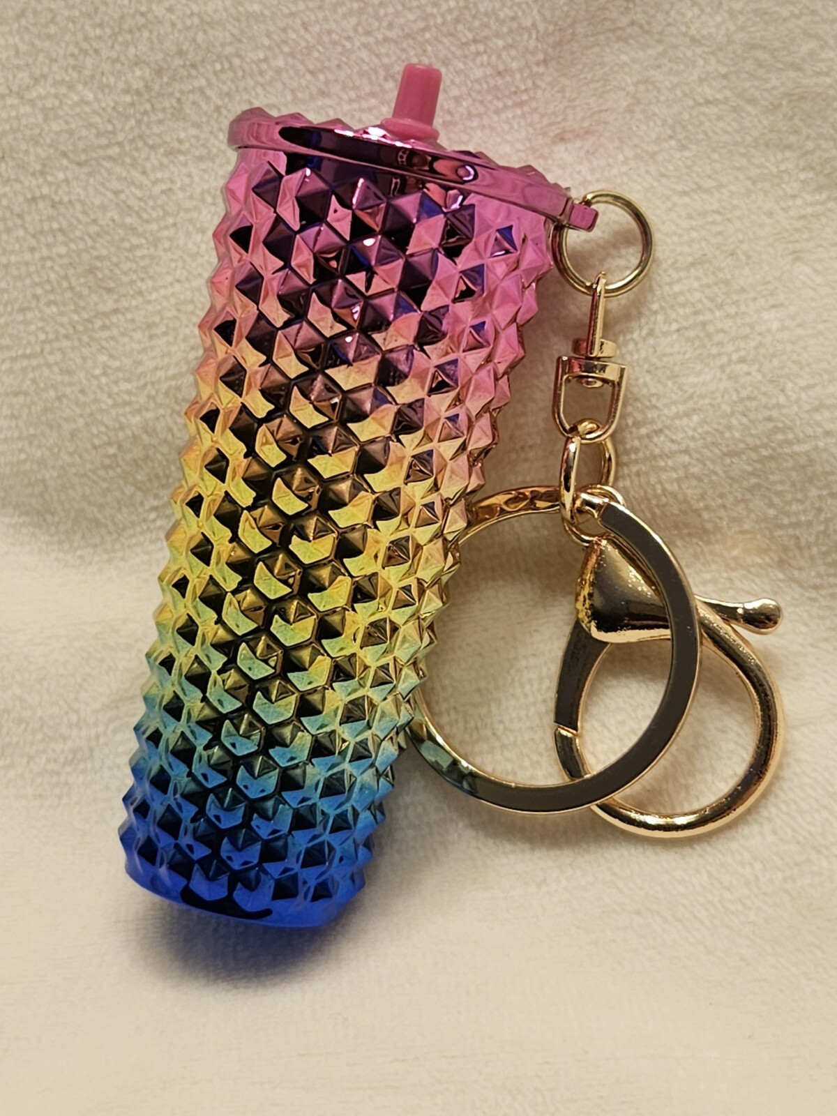 Multicolor Durian Pattern Drinking Cup Keychain Gradient Pendant Straw Keyring