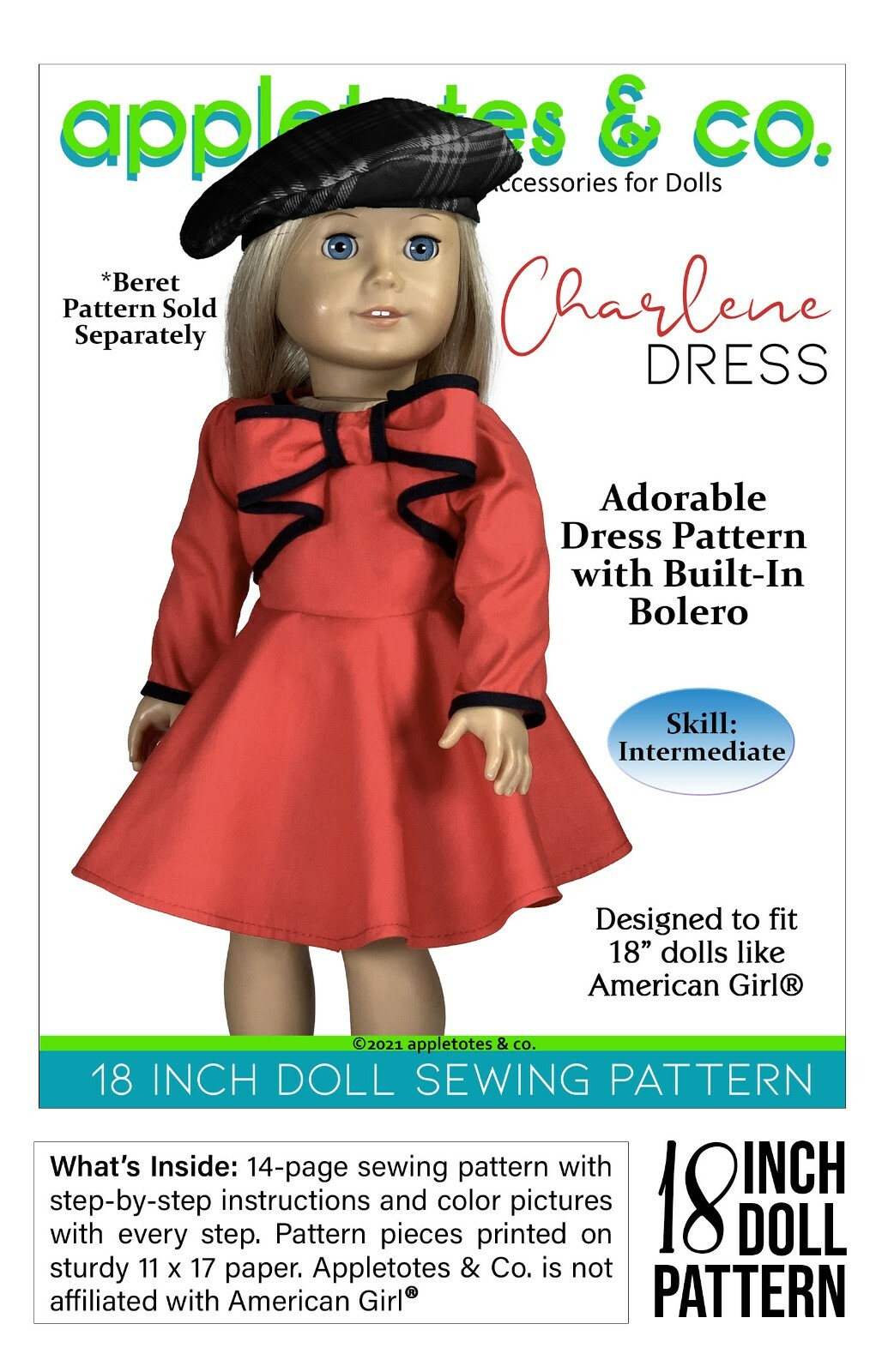 18 Inch Doll Sewing Pattern | Charlene Dress Fits 18" Doll such as American Girl