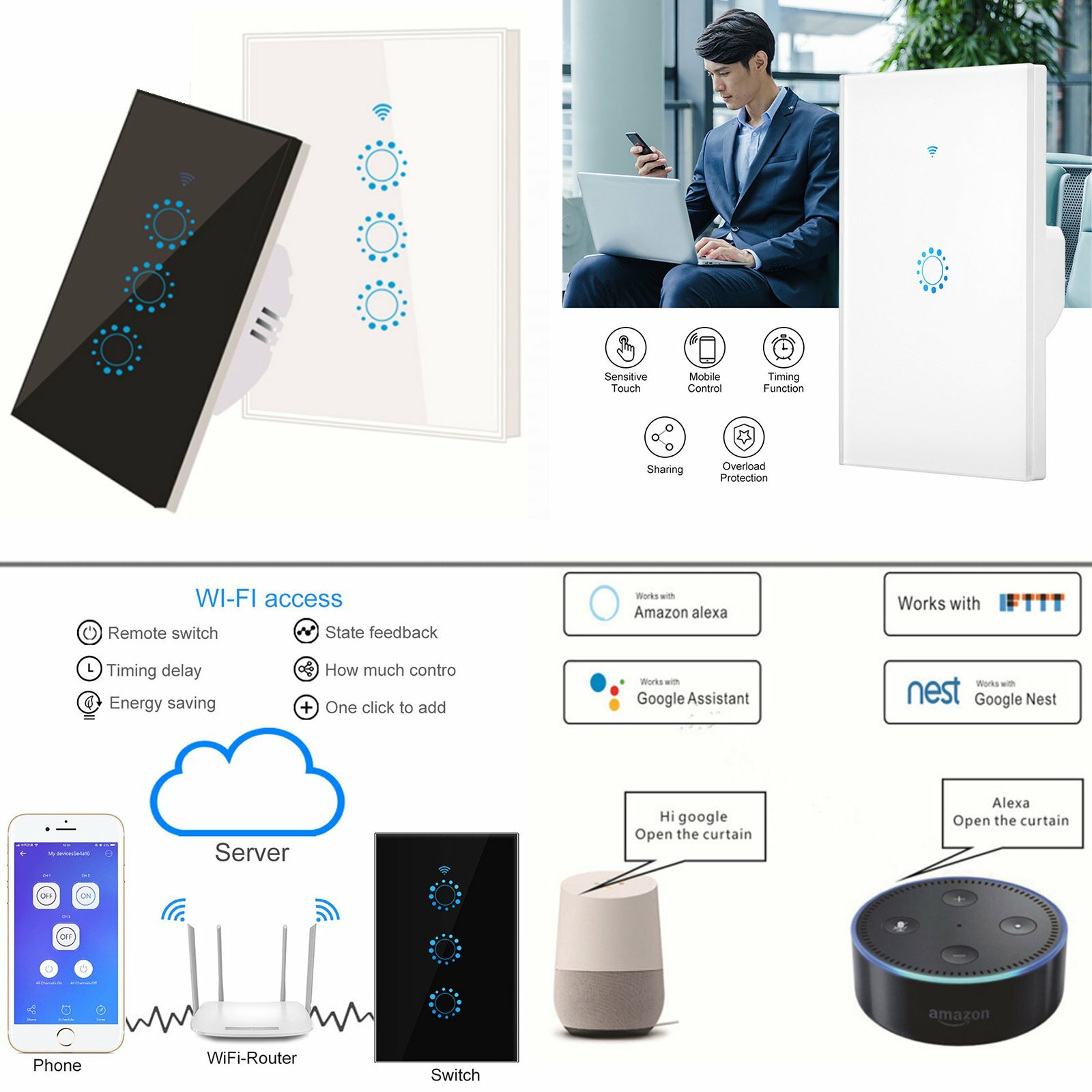 Smart Home WiFi Wall Switch Touch Screen Remote Control Panel For Alexa Google