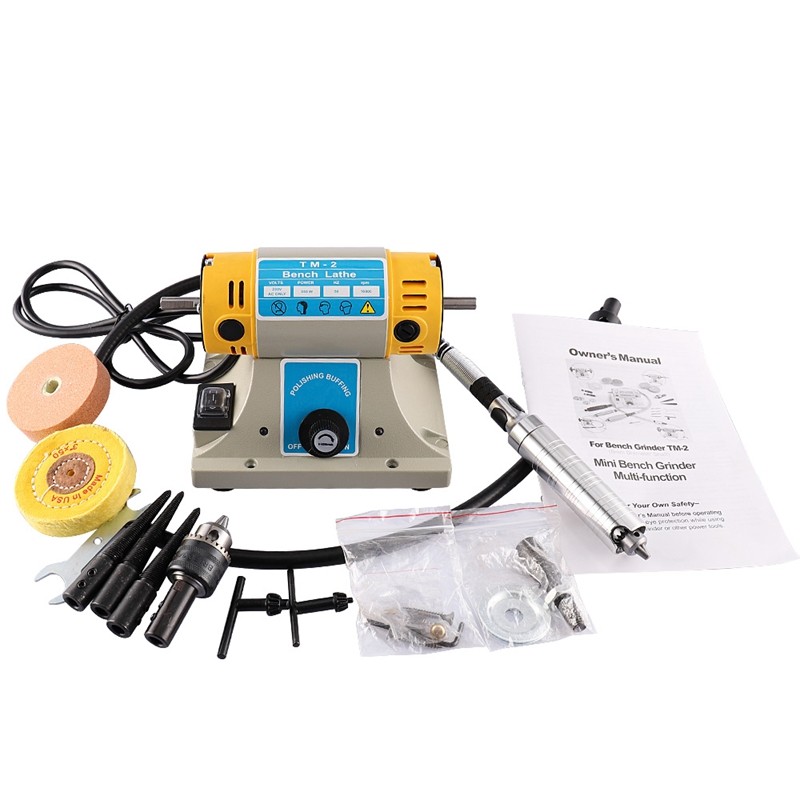 Upgraded 110V Gem Jewelry Rock Bench Polishing Grinding Machine Lathe Polisher