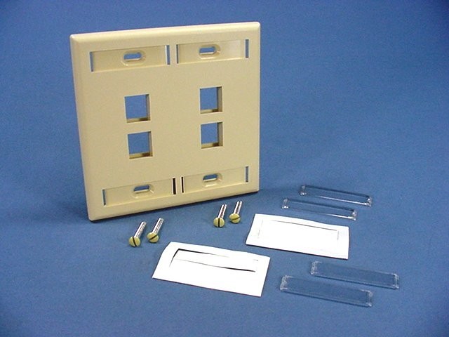 Leviton Ivory Quickport 4-Port ID Window Flush Wallplate 2-Gang Cover 42080-4IP