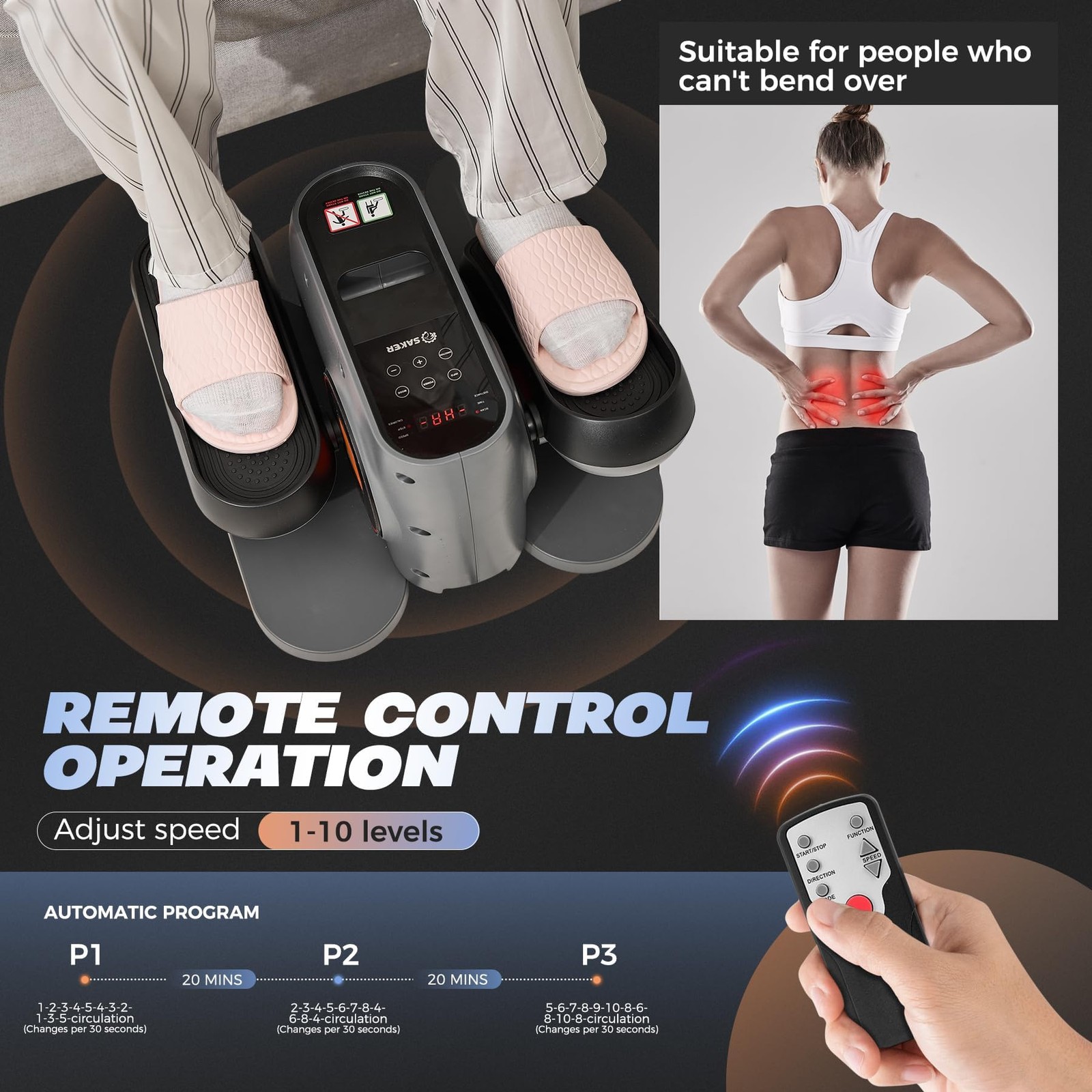 Saker Under Desk Elliptical Machine, Electric Seated Pedal Exerciser, Mini El...