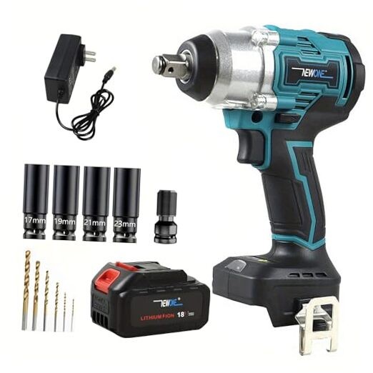 20v Brushless Crodless Impact Wrench - 370 Ft-lbs (500N.m) - Blue and Black