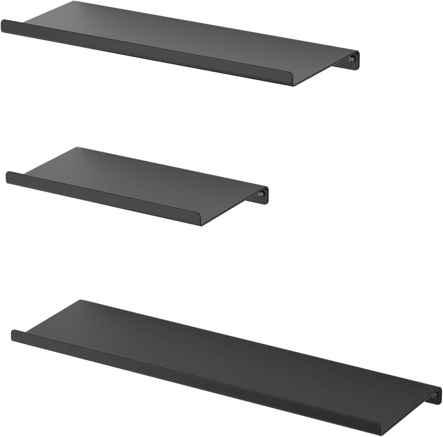 SRIWATANA Black Floating Shelves, Metal Wall Shelves Set of 3 for Matte