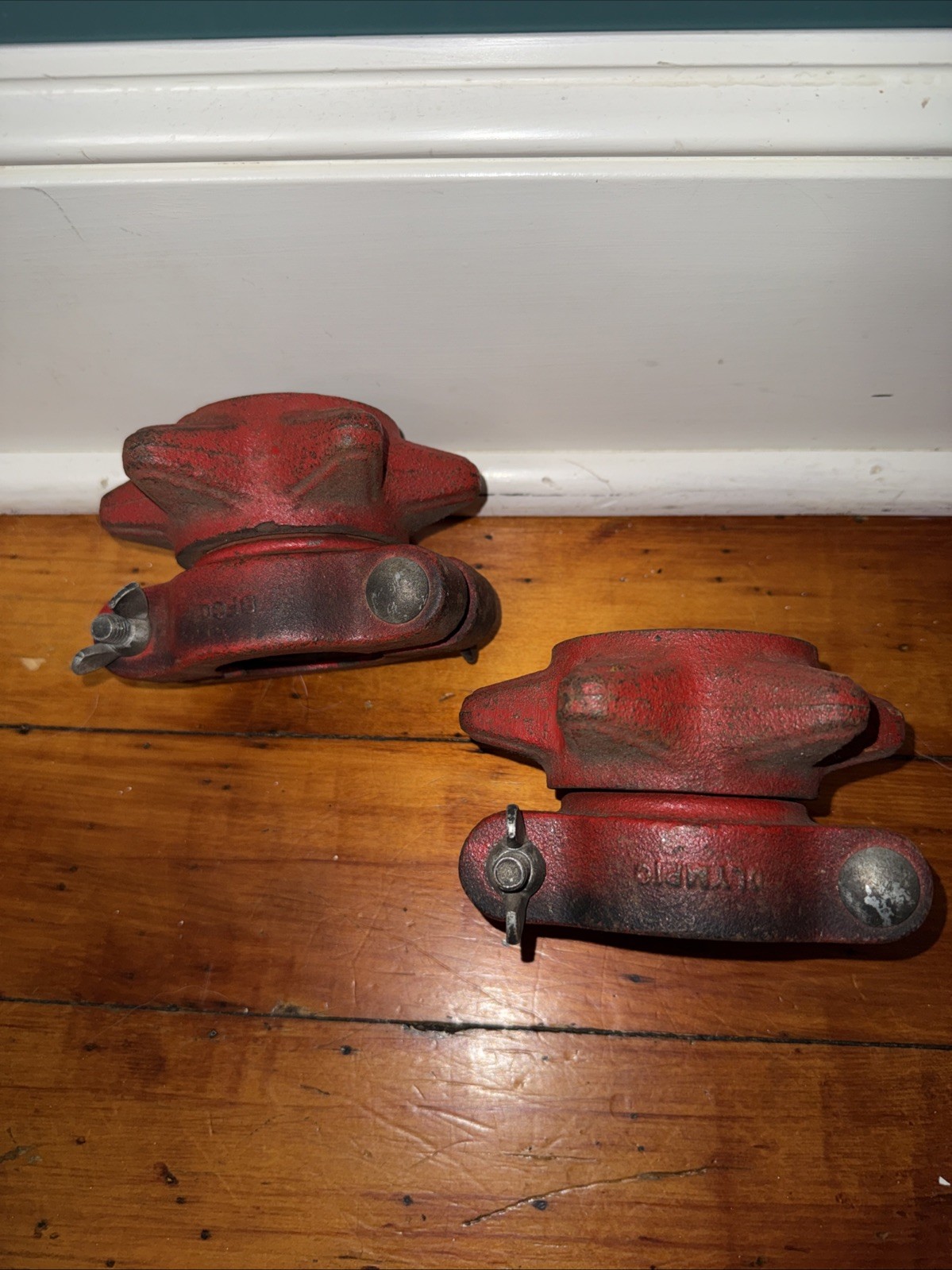 BFCO Olympic Spin Lock Weight Collars Old School IRON Wheel Red 5 Lbs RARE 2”