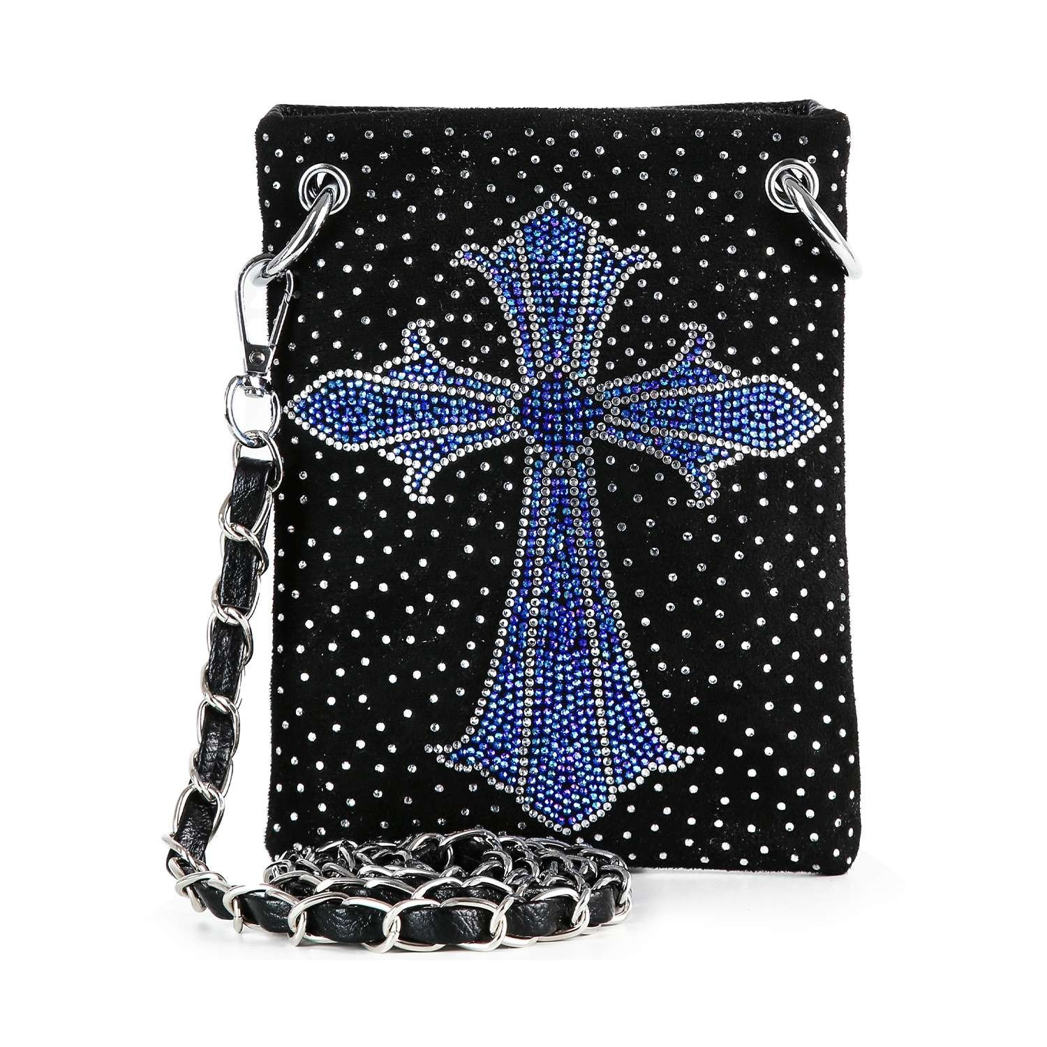 New Ultra PETITE Blue Rhinestone Cross shaped - Crossbody Sling, Free Shipping