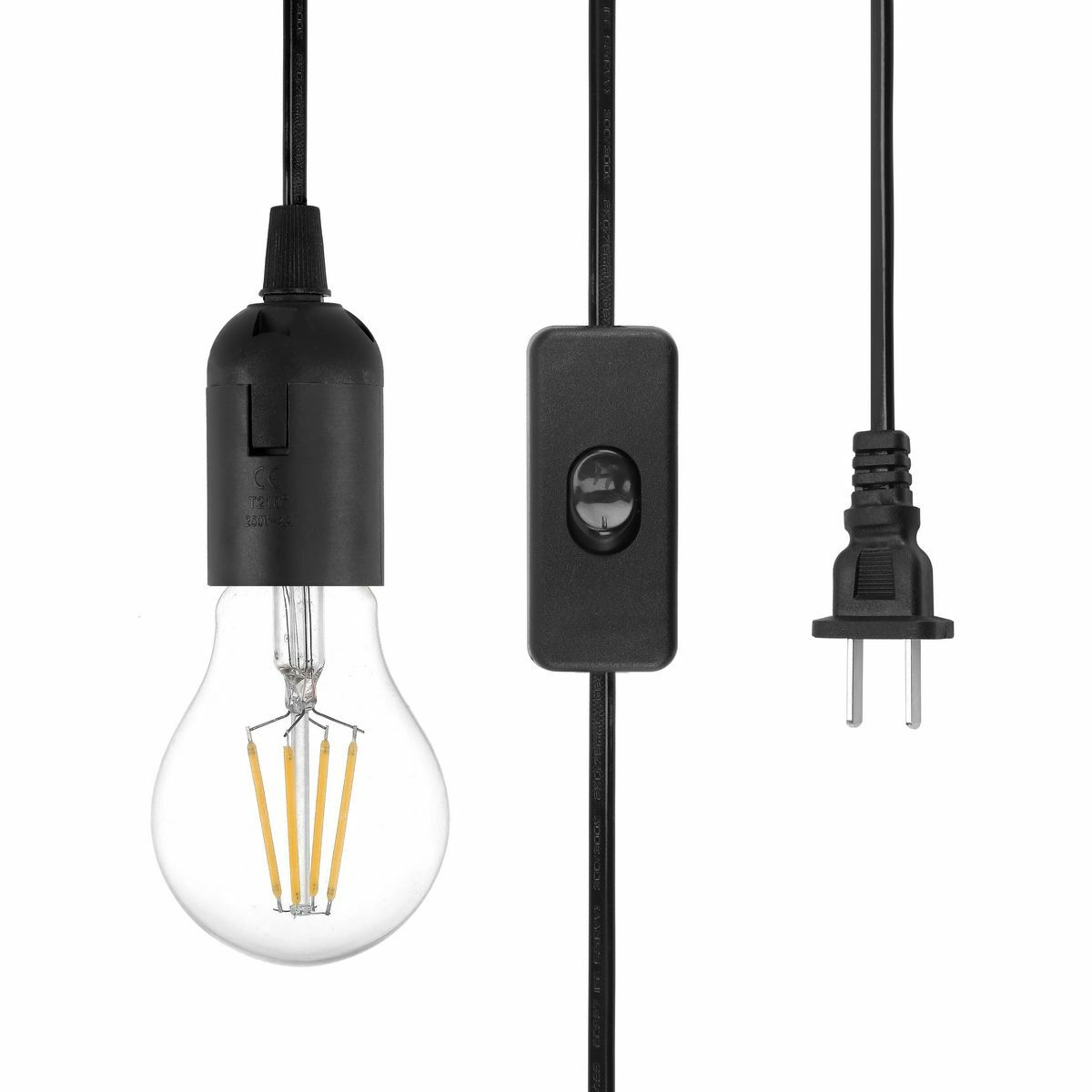 E26 E27 Light Bulb Socket to AC Wall Outlet Plug Adapter On/Off Switch 6 FT Cord