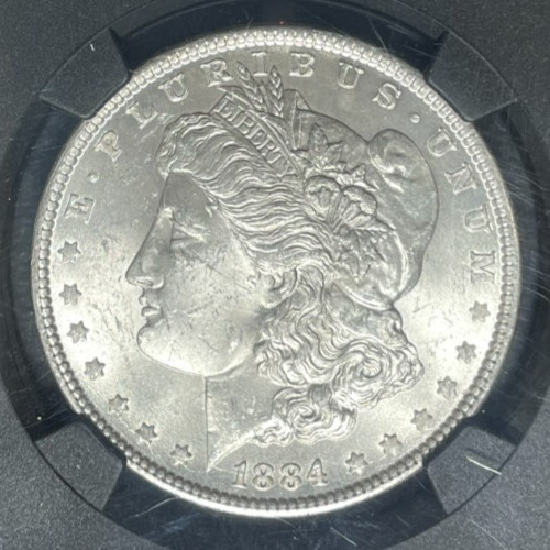 1884 MORGAN SILVER DOLLAR ~ NGC MS BU "ORIG. BAG FRAGMENT" ~BEAUTIFUL COIN~
