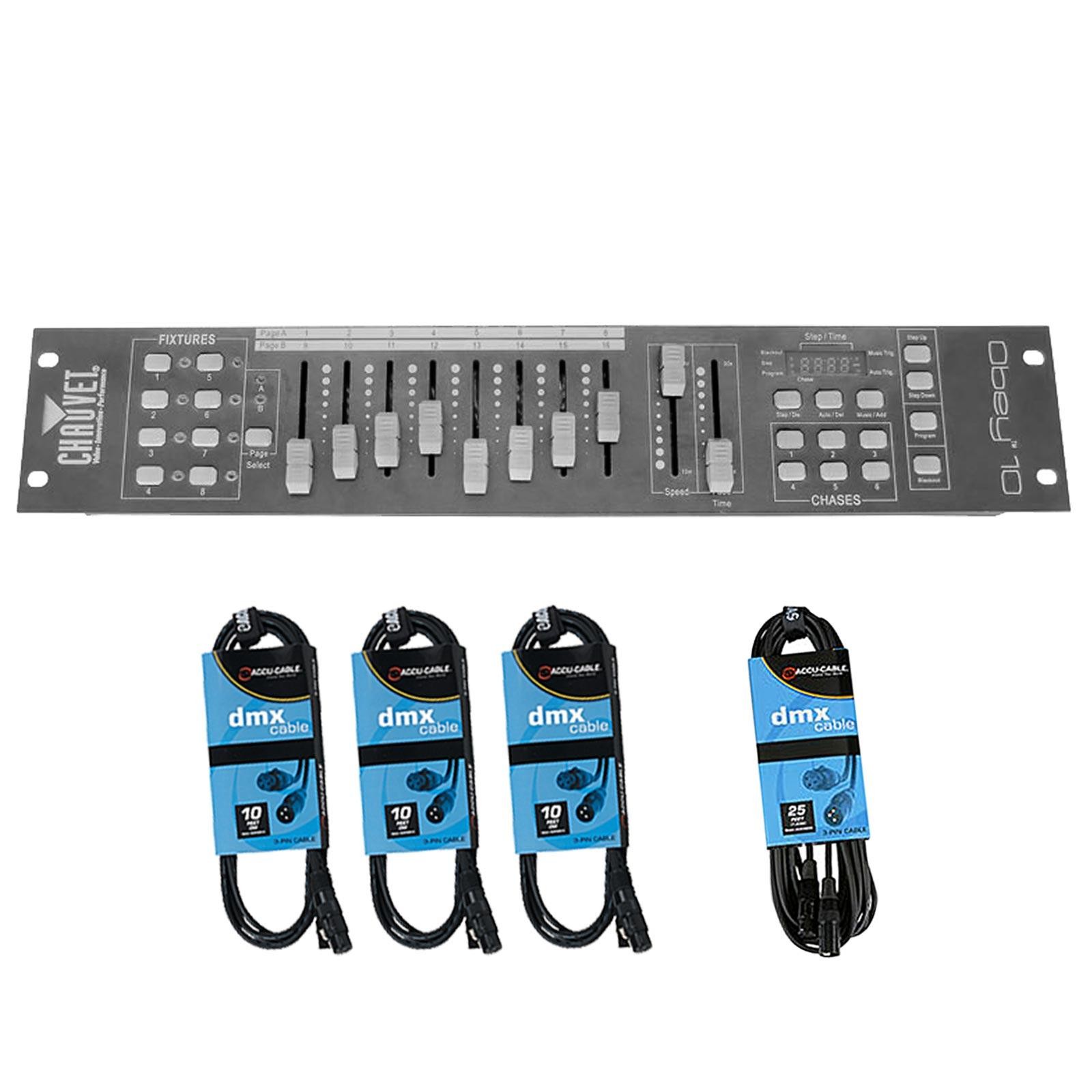 Chauvet Obey 10 LED Universal DMX-512 Lighting Controller + 10' & 25' Cables