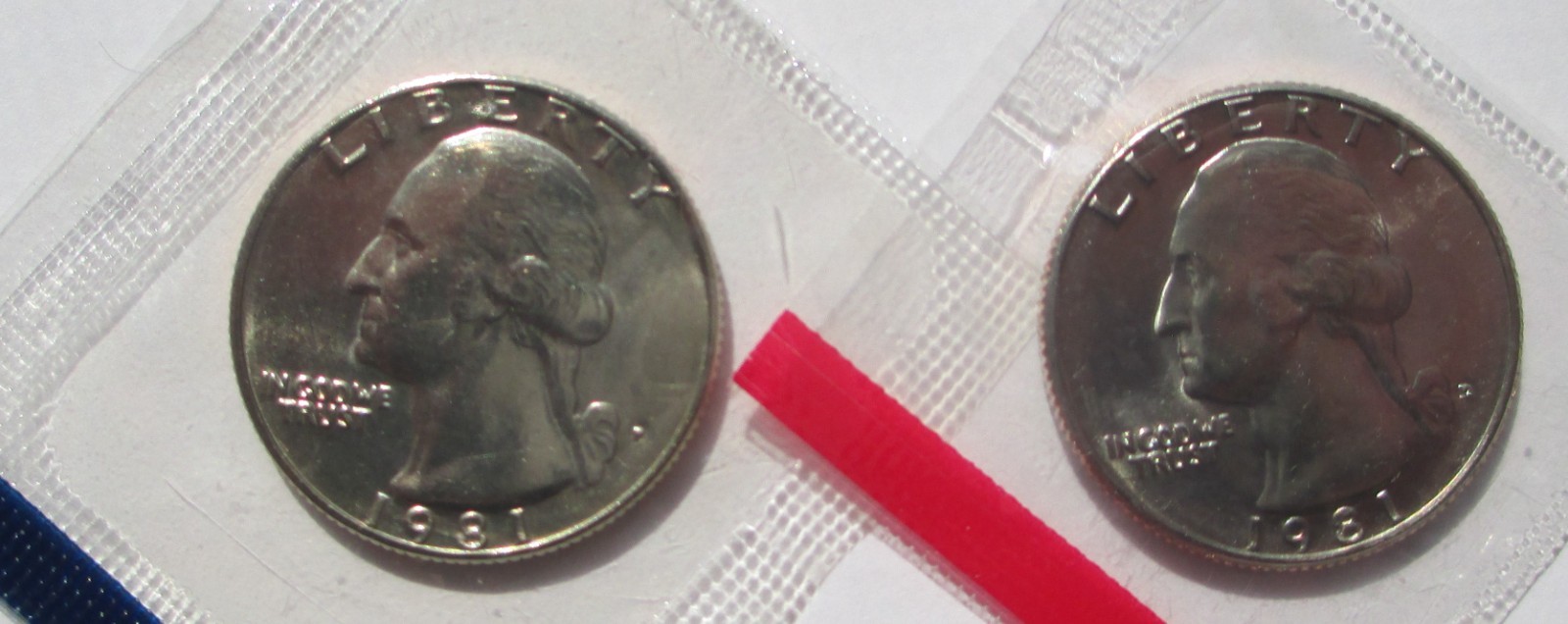 1981 P & D Washington Quarters in mint cellophane uncirculated