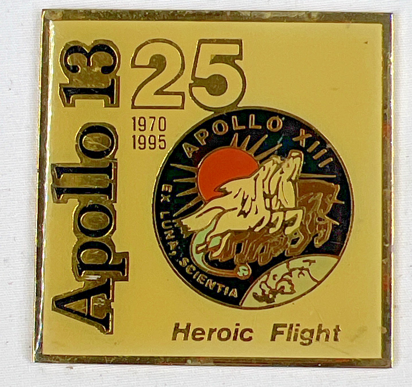 Apollo 13 1970-1995 Heroic Space Flight 25th Anniversary Metal Medalion 2" Sq