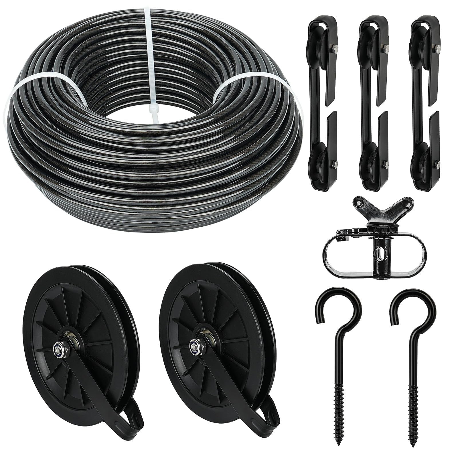 Outdoor Clothesline Kit 150ft Heavy Duty Galvanized Steel Pulley Set
