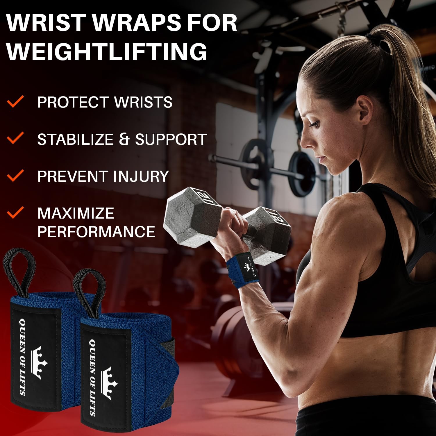 HeavyDuty 18" Weightlifting Wrist Wraps with Thumb Loop for Strength Training