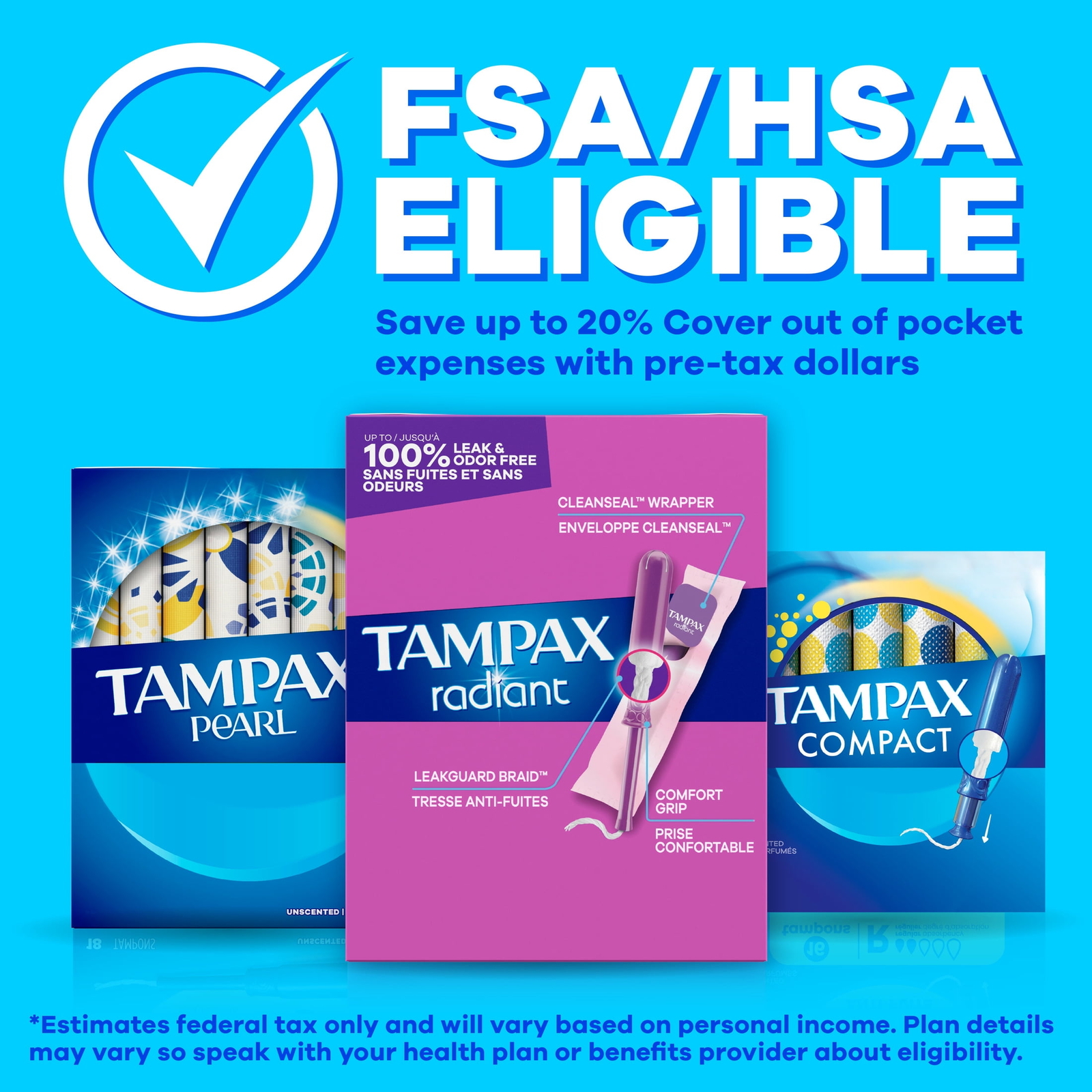 Tampax Pearl Tampons Ultra Absorbency with LeakGuard Braid, 45 Count