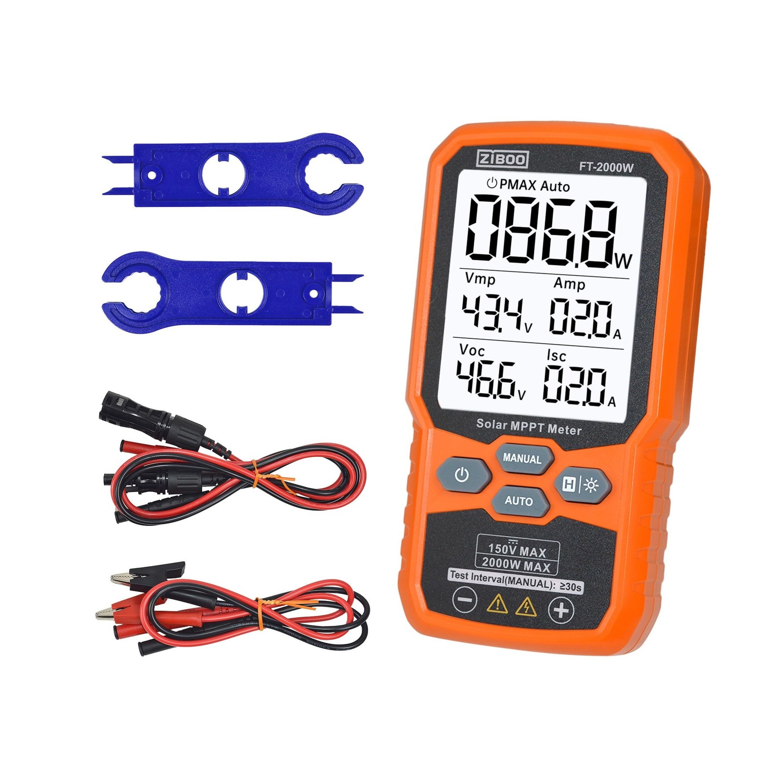 ZIBOO FT-2000W Solar Panel Tester MPPT Meter - 2000W Max Power, 150V/35A PV M...
