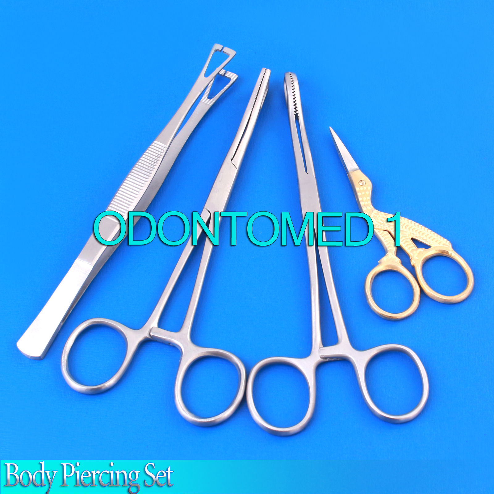 4 Pcs New Body Piercing Forceps Scissors Kit SPONGE CLAMP
