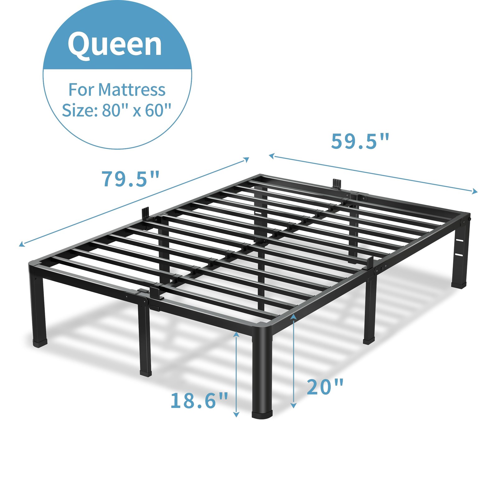 20 Inch Queen Bed Frame with Round Corners No Box Spring Needed