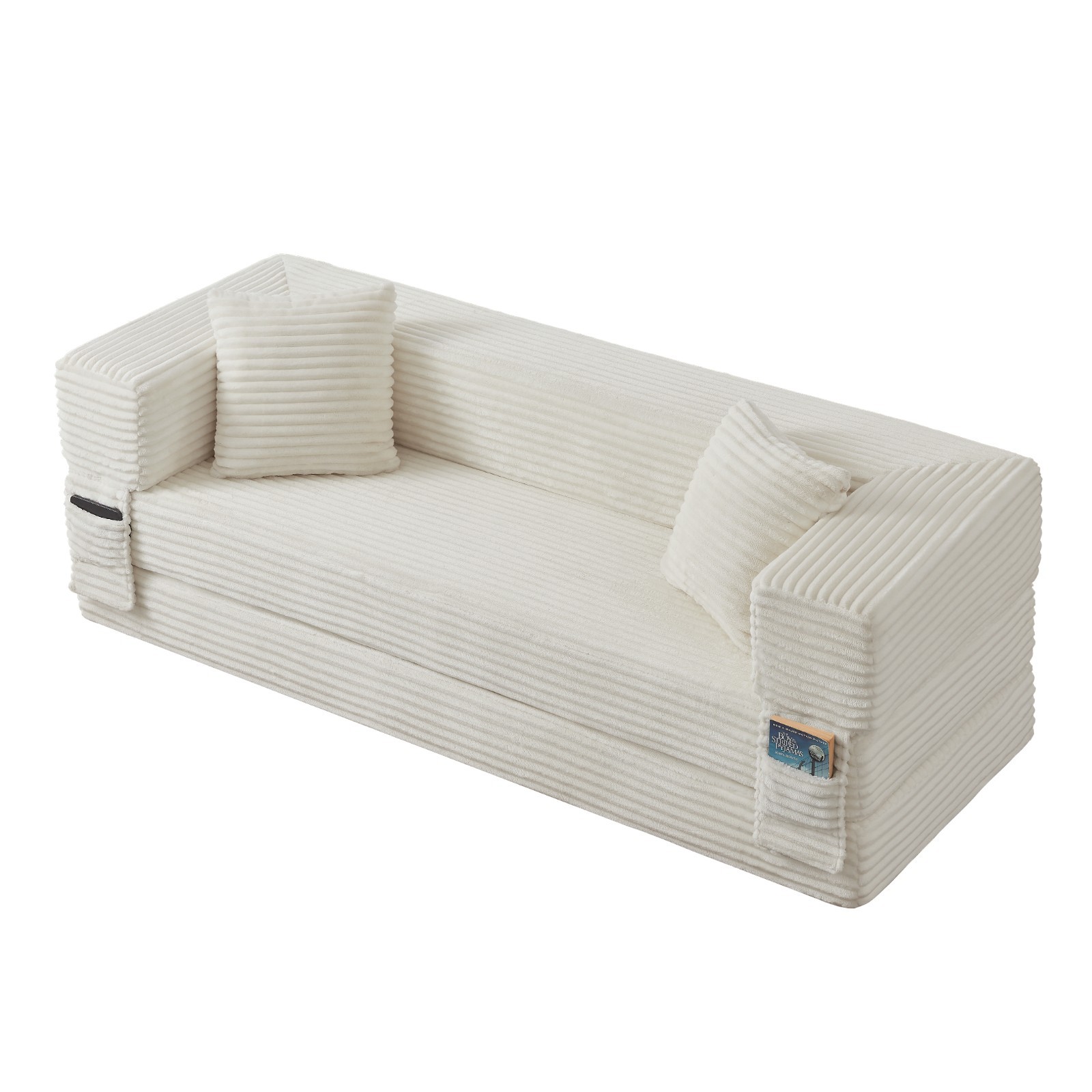 Stylish Convertible Cord Sofa Bed with Unique Two-Tier Design