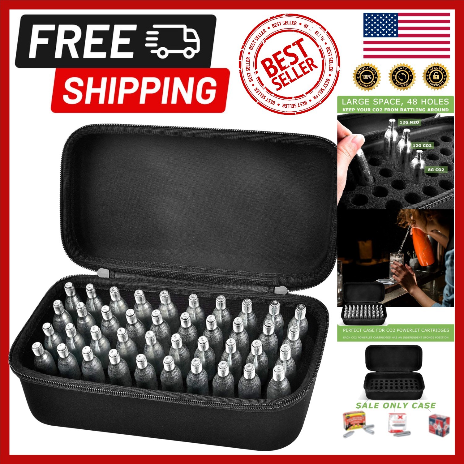 Compact 40-Compartment Case for 12g & 8g CO2 Cartridges - For All Adventures