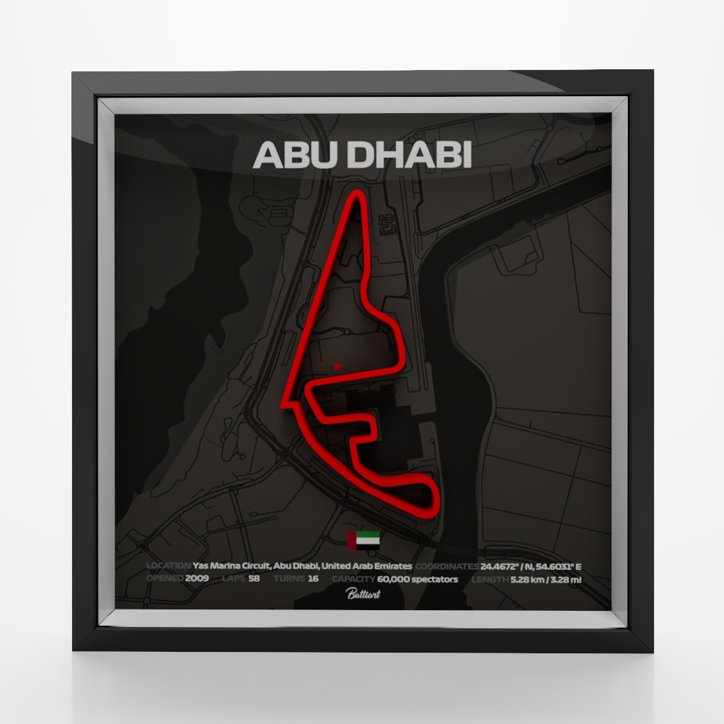 Abu Dhabi Yas Marina Circuit 3D Shadow Box – Modern Formula One Wall Art