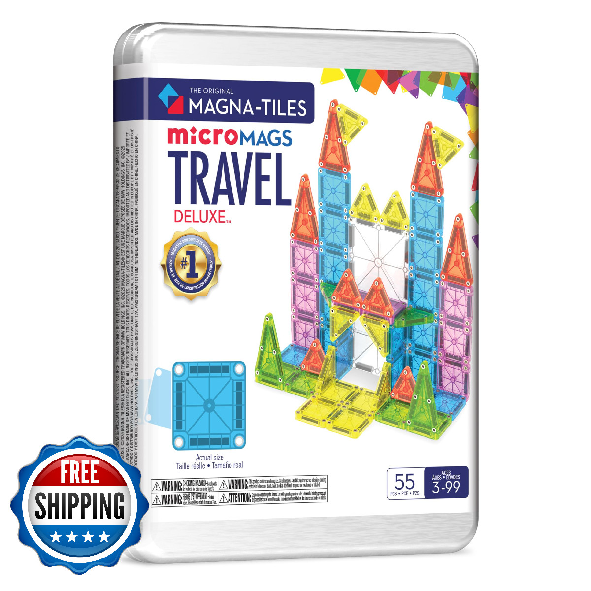 Magna-Tiles microMAGS Deluxe 55-Piece Magnetic Construction Travel Set