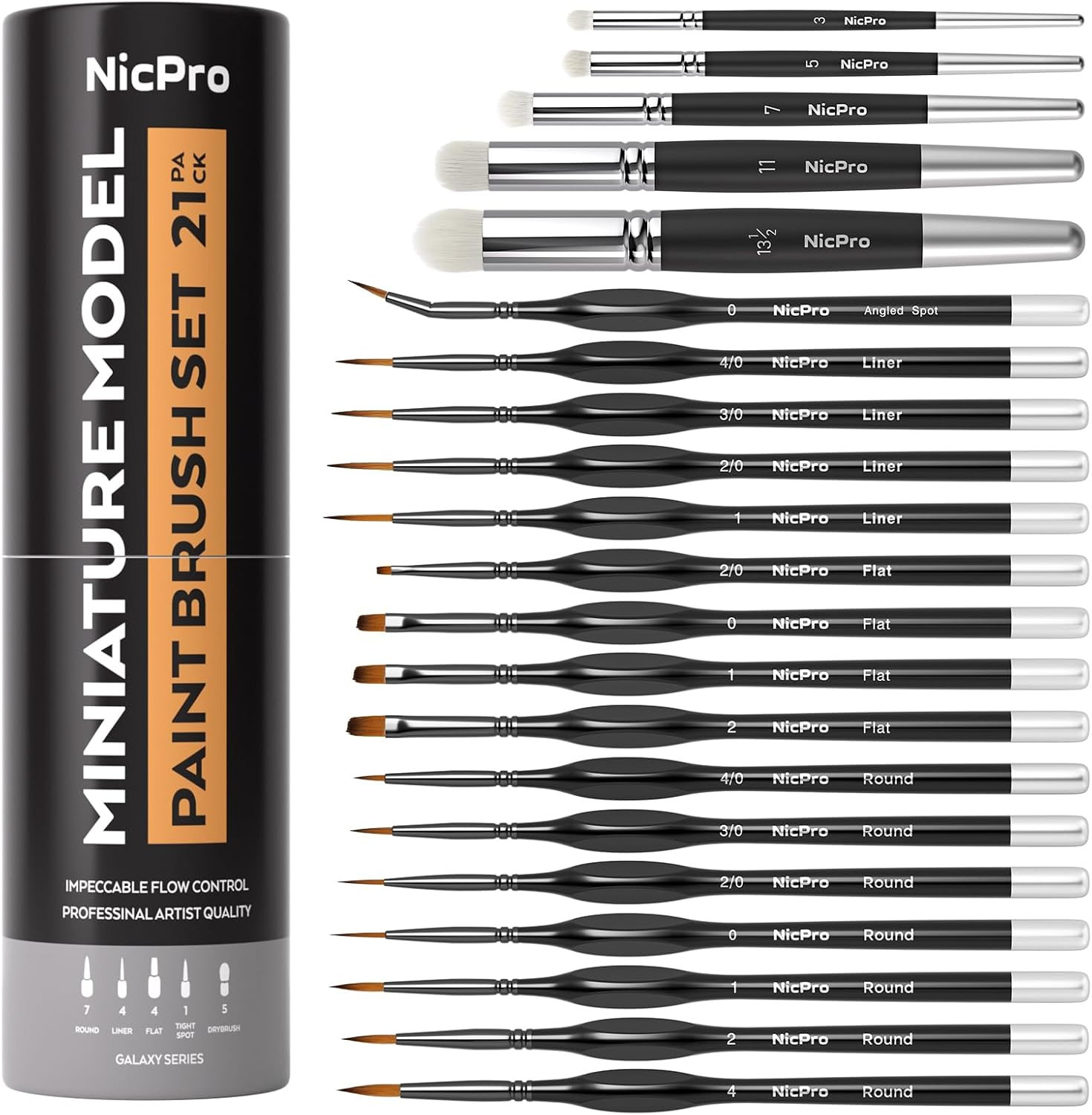 Nicpro Miniature Paint Brushes Drybrush - 21PCS Model Paint Brush Set for Acryli
