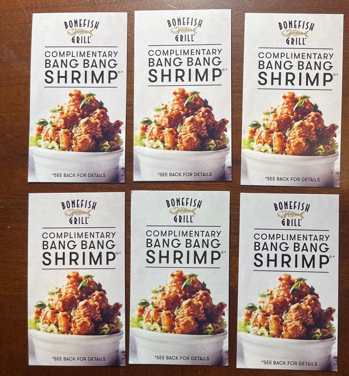 BONEFISH GRILL Free Appetizer (lot of 6) valued at $90! Get 6 free appetizers!