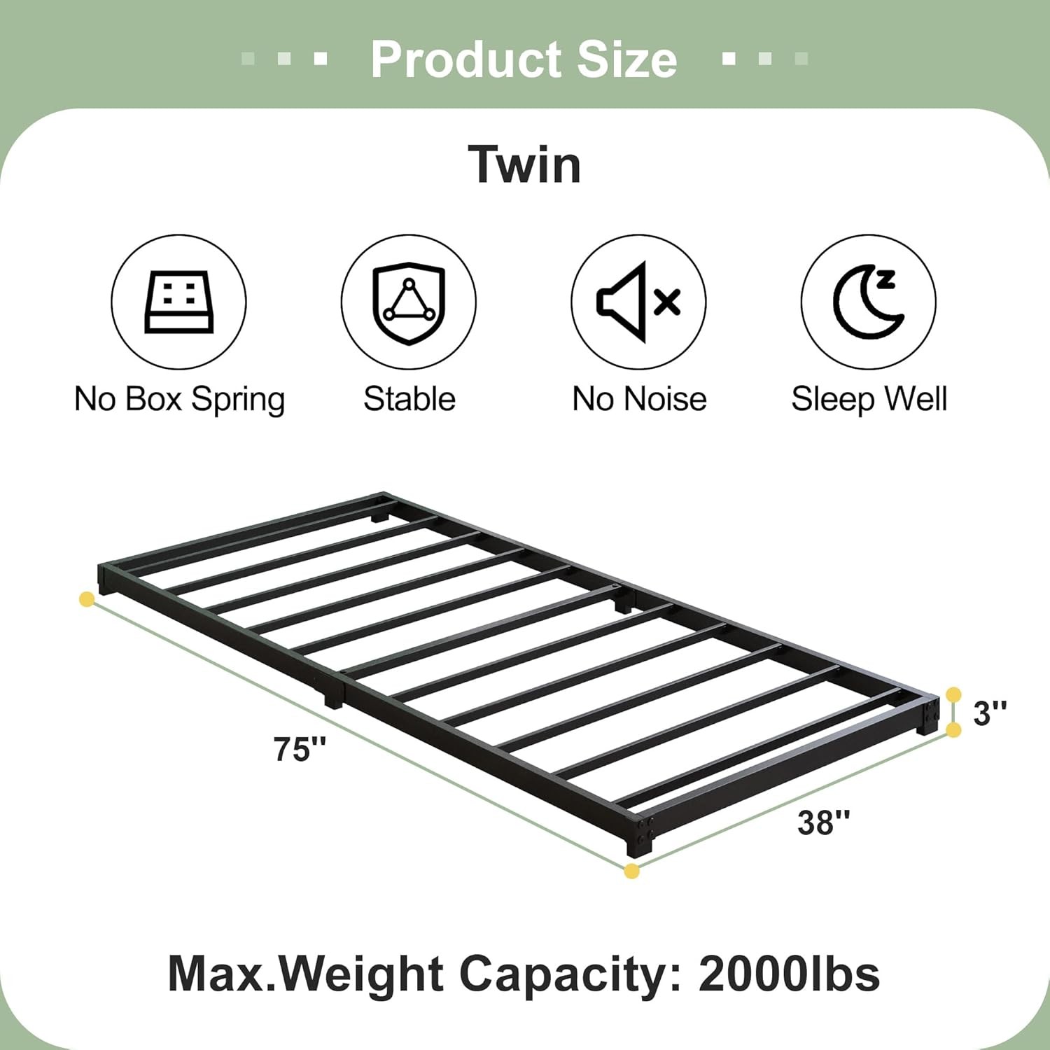 3 Inch Low Twin Bed Frames Heavy Duty Metal Platform No Box Spring Needed Easy