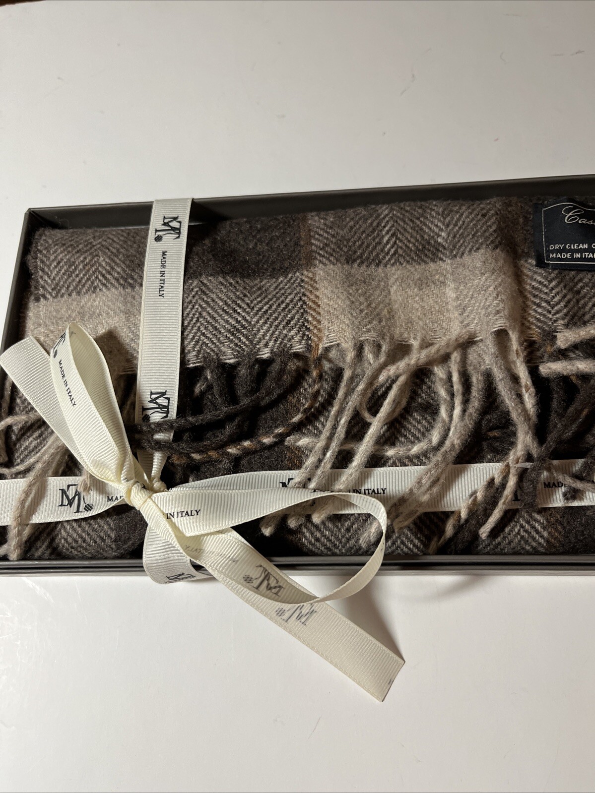 Linea Emmeti MT Made in Italy Cashmere Blend Mens Scarf NWT Brown Plaid
