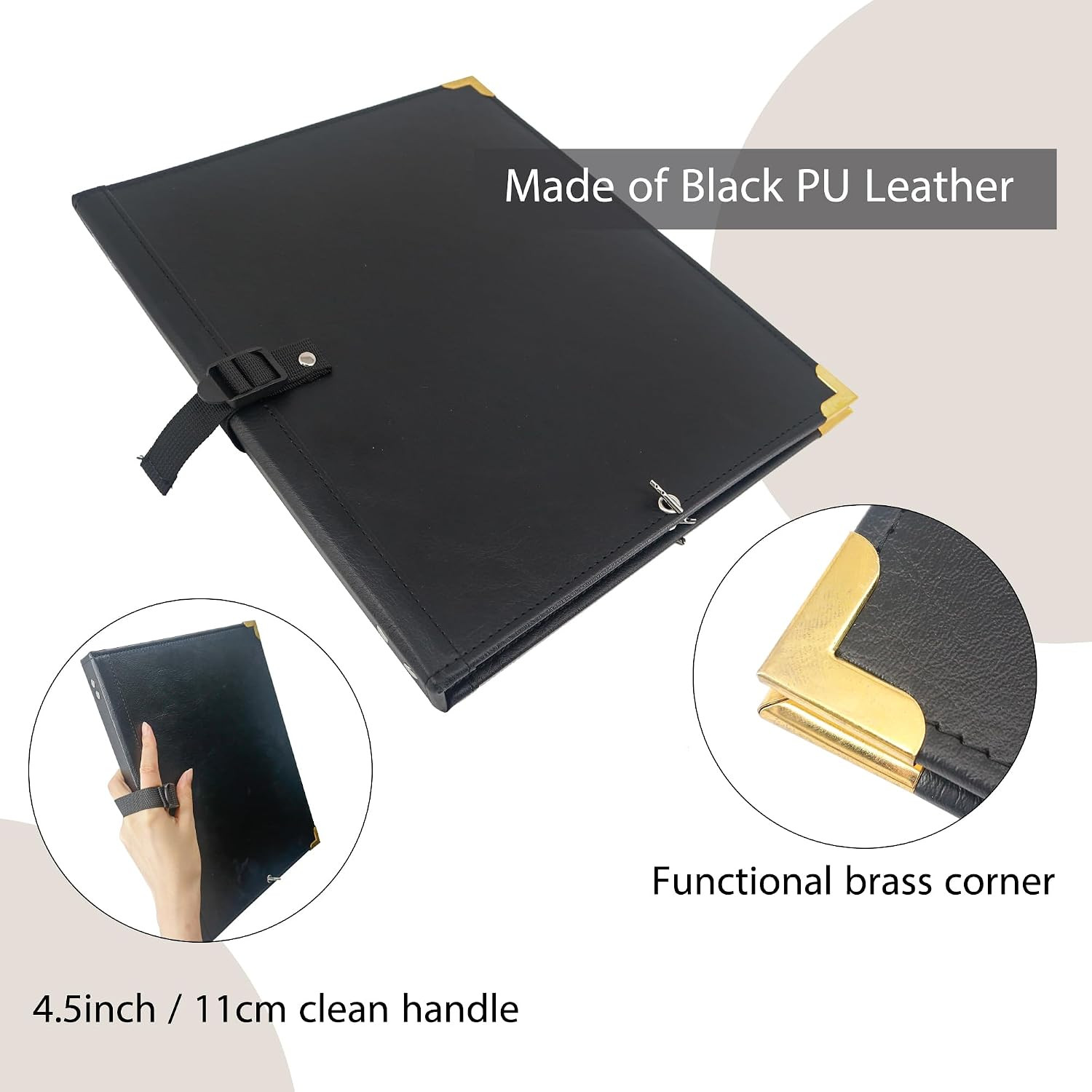 PU Leather Sheet Music Folder, 12.5" X 10" Choir Folder with Elastic String & Ha