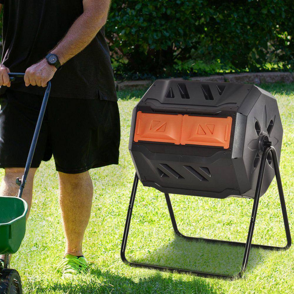 Outdoor&Garden 43 Gal. Tumbling Compost Bin 360° Dual Chamber Rotating Composter