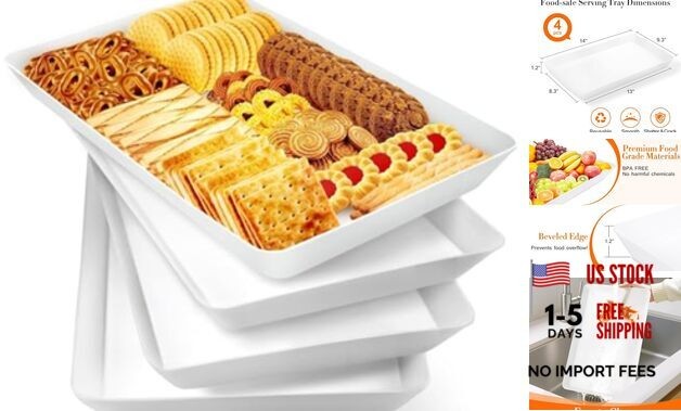pcs Serving Tray for Entertaining, Grilling BBQ Accessories, Serving 4 White