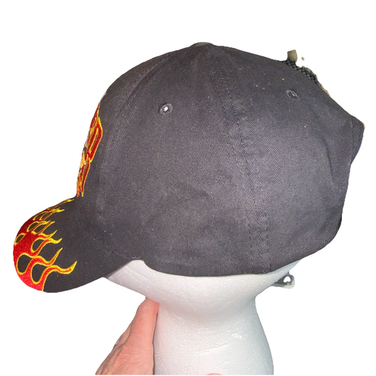 Iron Thunder Rules the Road w Eagle and Flame on Black Hat Cap Cotton Hook Loop