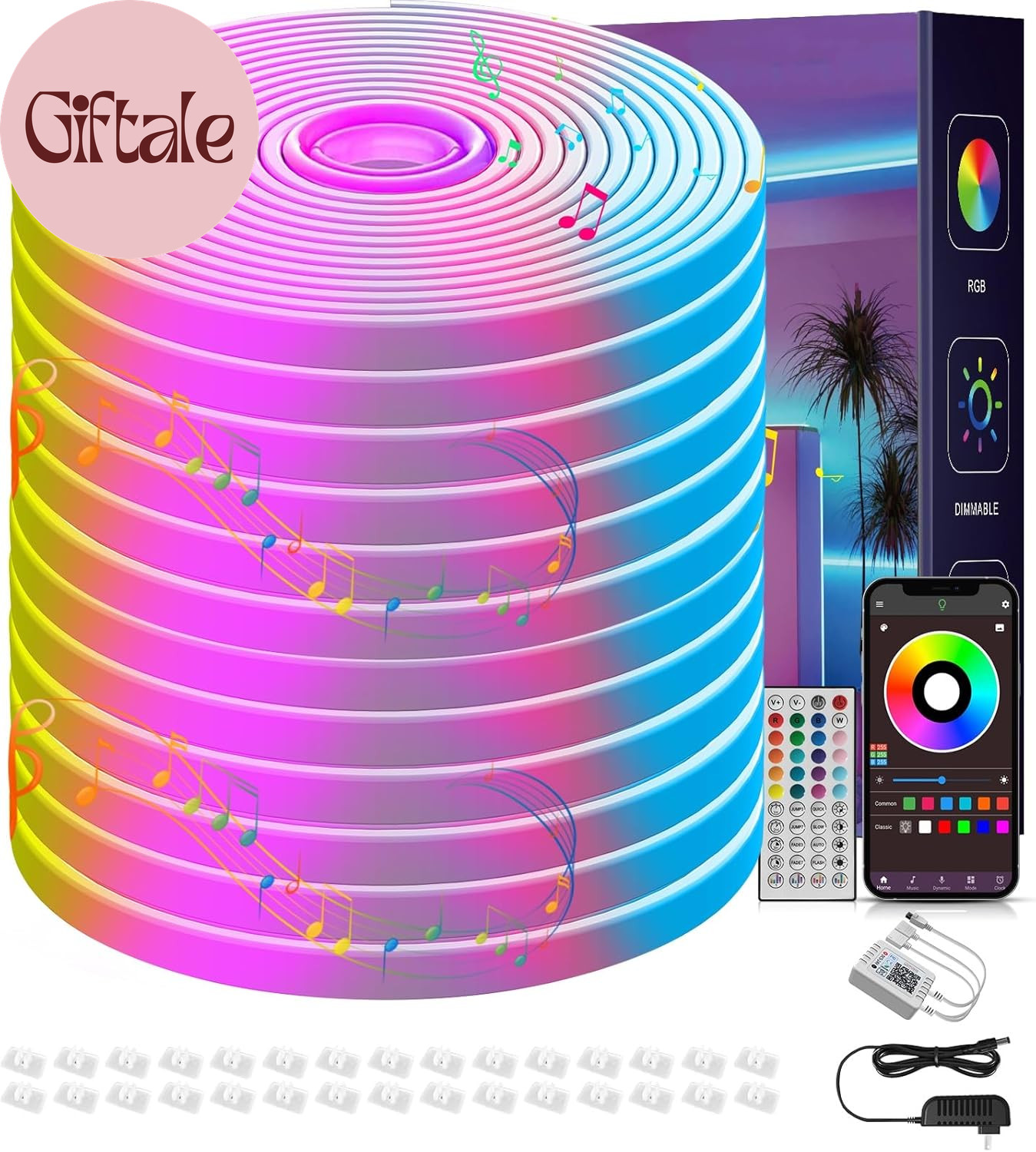 50FT RGB Neon Rope Lights Outdoor Waterproof LED Strip Lights with Remote