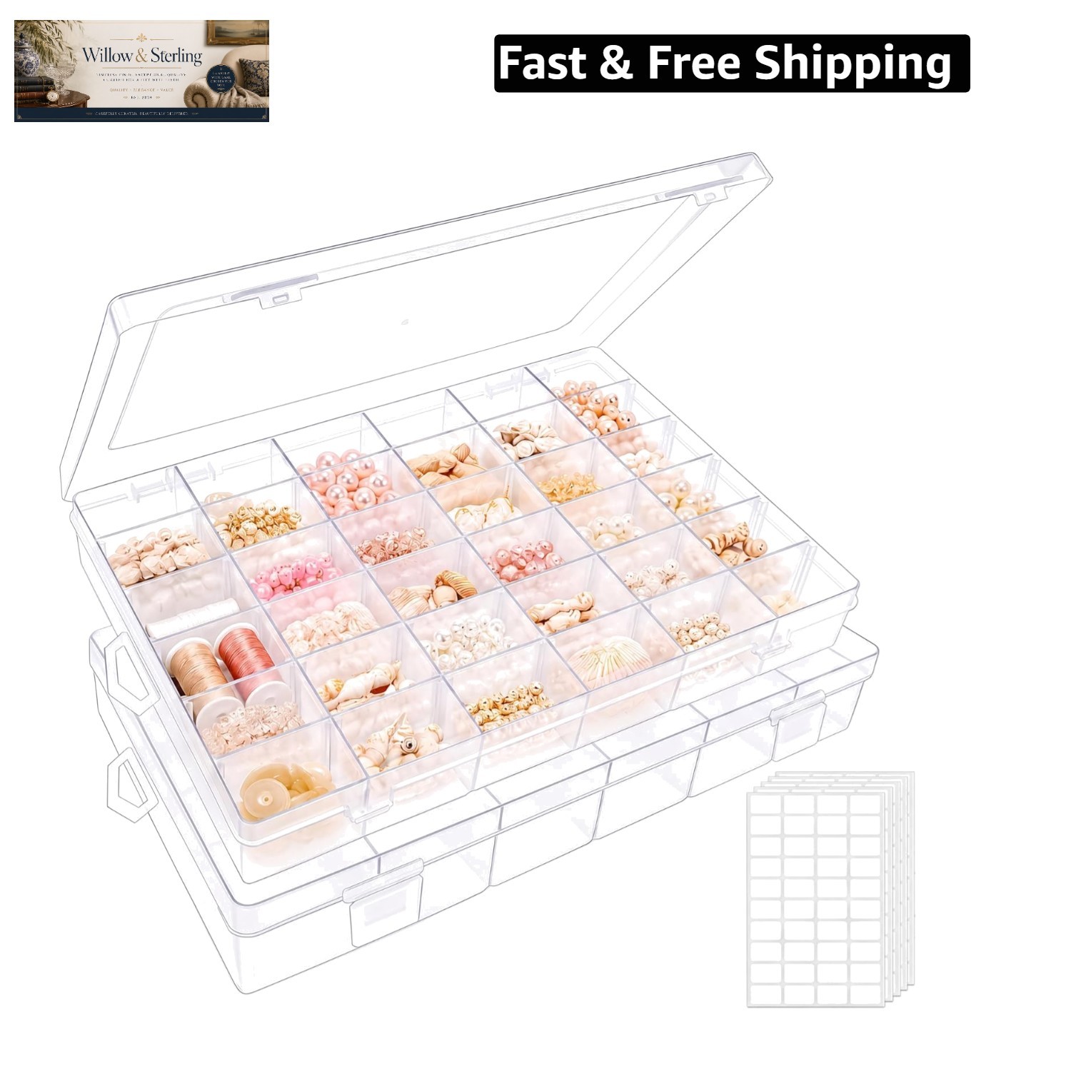 2 Pack Clear Bead Organizer Tackle Box with Adjustable Dividers for Jewelry A...