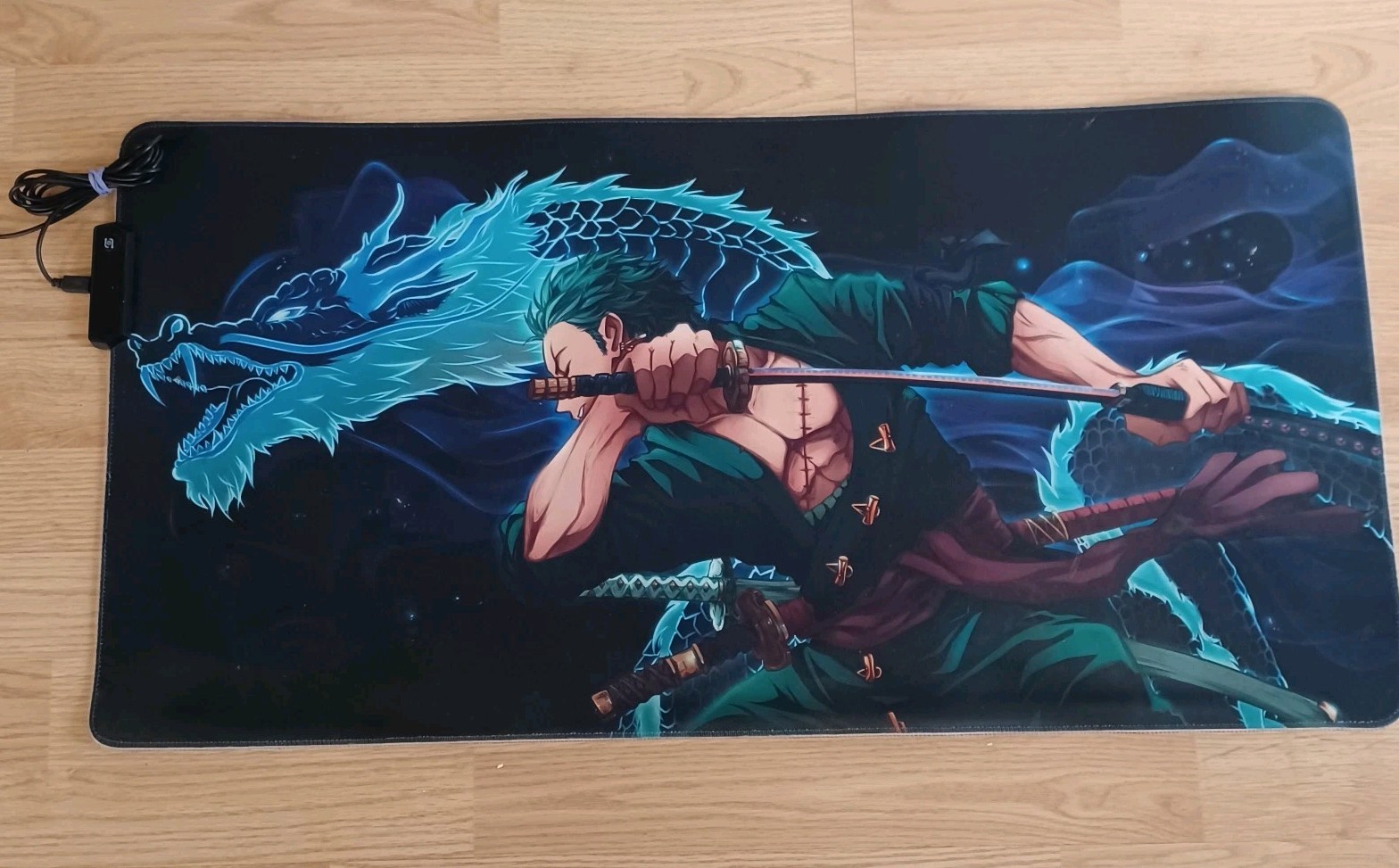 RGB One Piece Anime Luminous LED XL Gaming Mousepad Roronoa Zoro W/Dragon