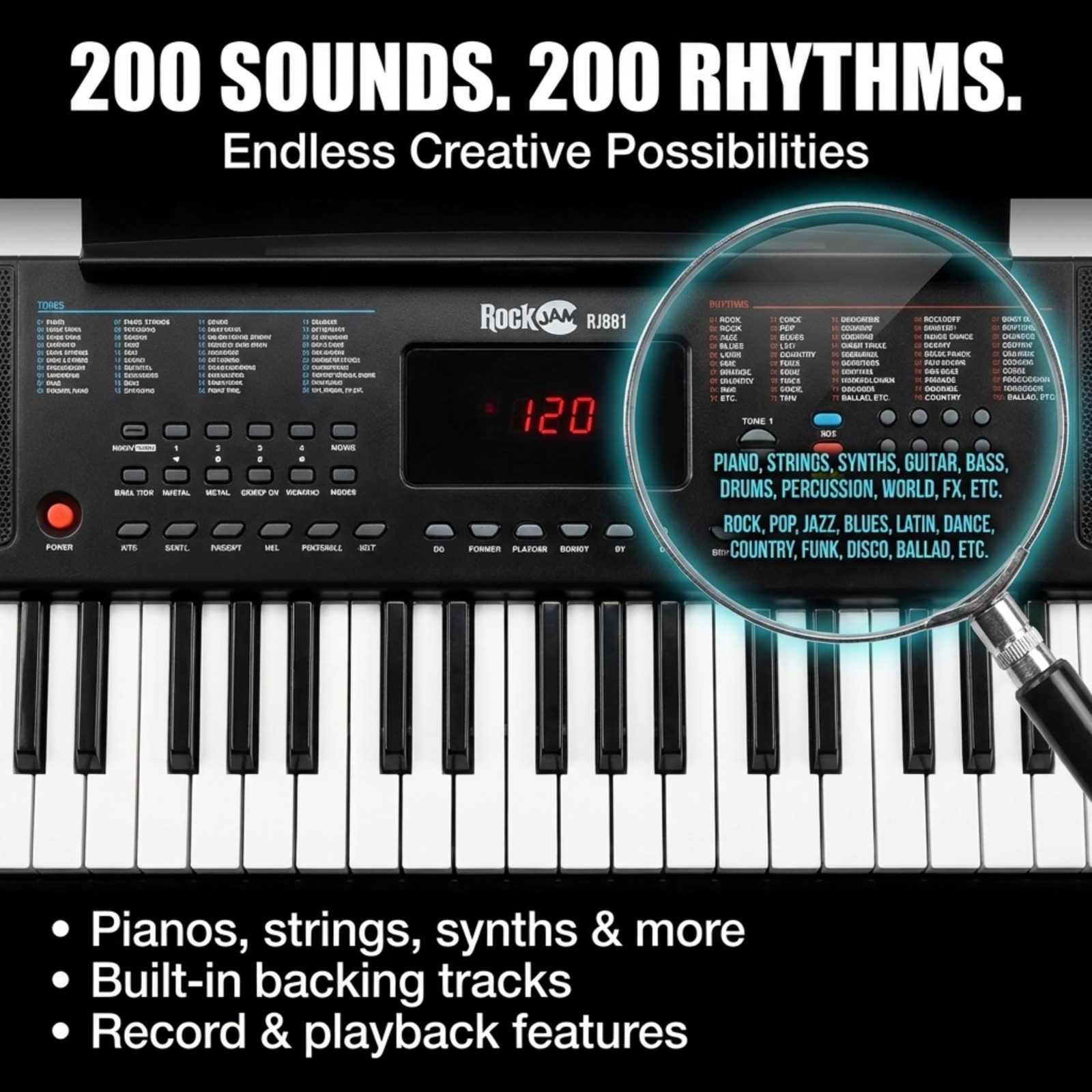 RJ361 61 Key Compact Keyboard Piano for Beginners