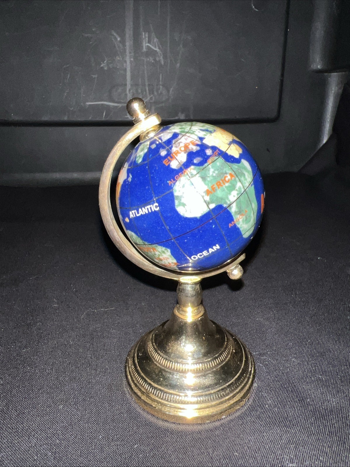 6” Desktop Gemstones Of World Globe Semi Precious Inlaid Lapis Abalone Pearl