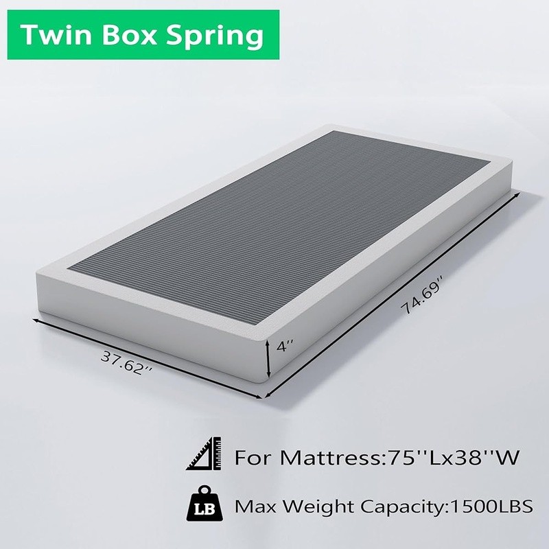 Sturdy Twin Box Spring Metal Frame Durable Support Quiet Easy Assembly 4 Inch