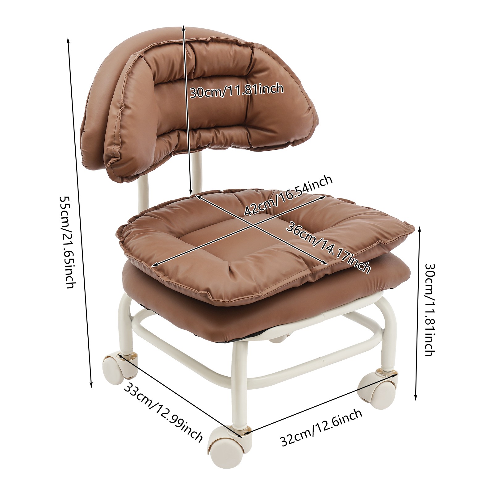 Rolling Stool with Back Rest, Heavy Duty Rolling Stool, Brown Roller Chair