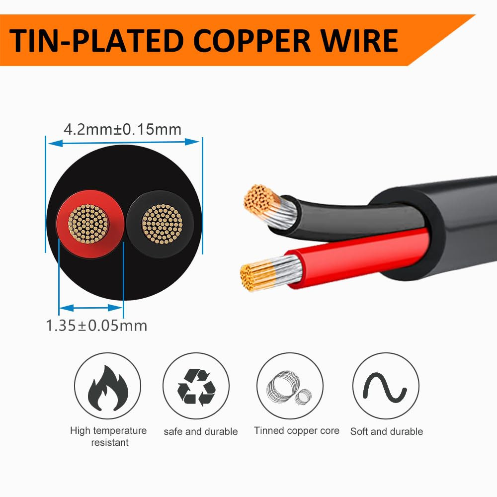 22 Gauge 2 Conductor Electrical Wire, 50FT Black Stranded Low Voltage 22/2 Cable