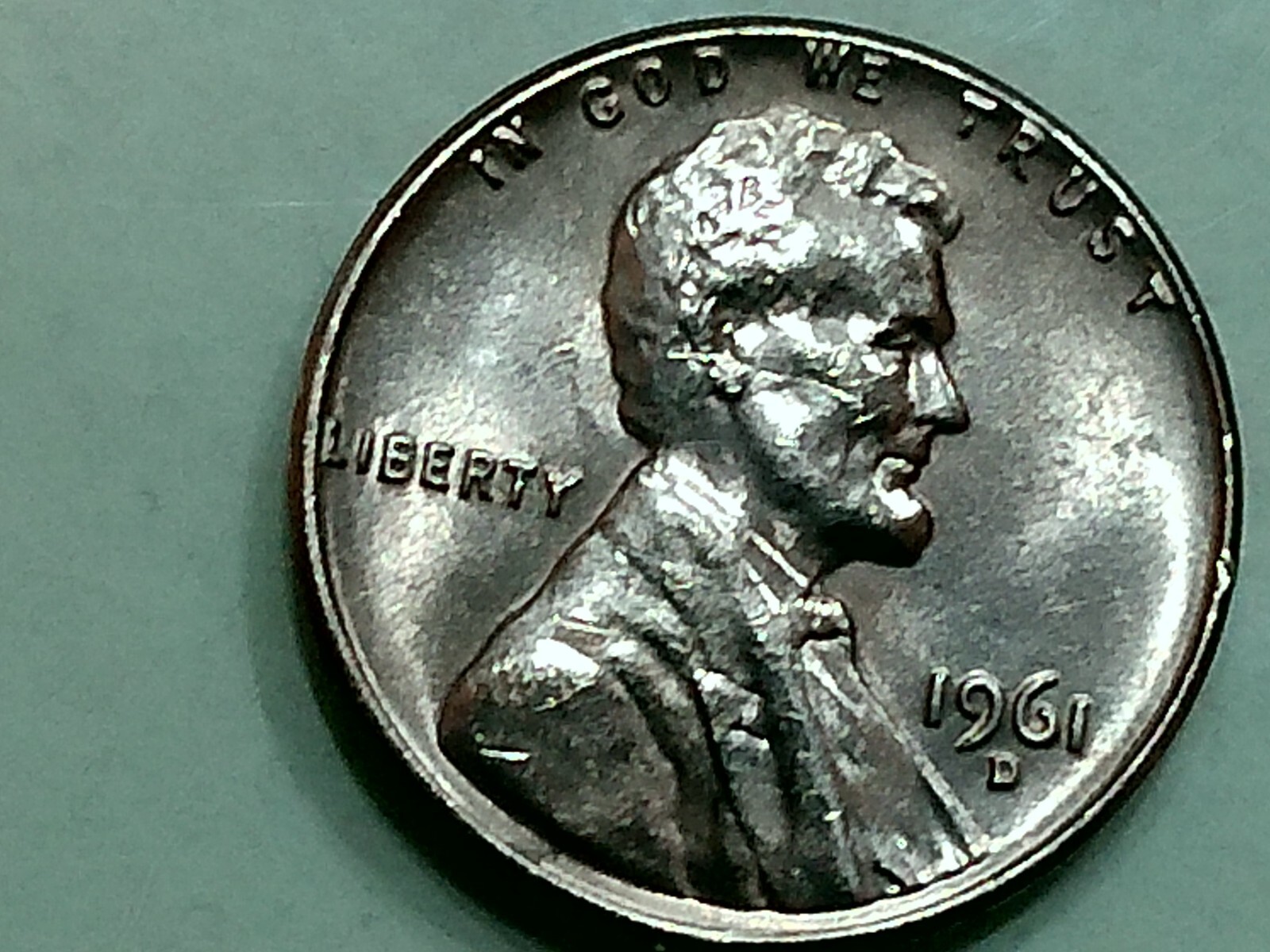 1961-D copper penny - MS - rb - 3.1 - nice rim -colorful  blue toned -good stamp