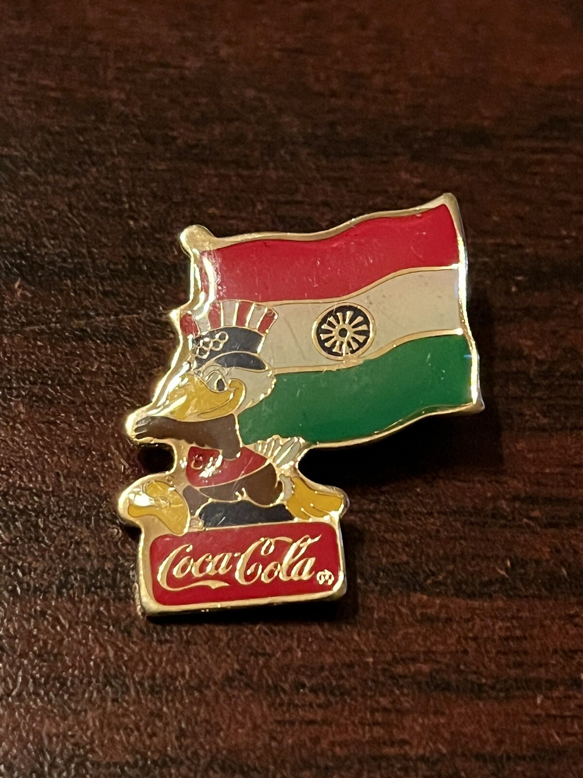 Vintage 1984 Los Angeles Olympics Coca Cola Sam Eagle India Flag Lapel Pin