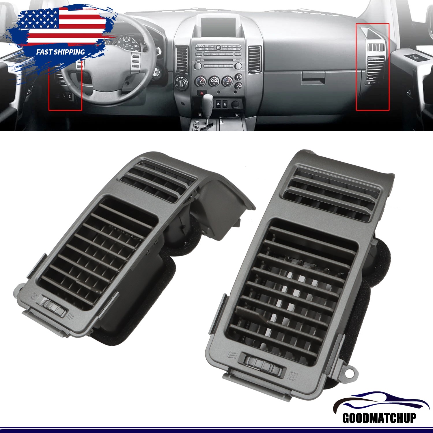 A/C Dash Air Vent Cover Trim Gray For 2004-2006 Nissan Titan Armada LH & RH Side