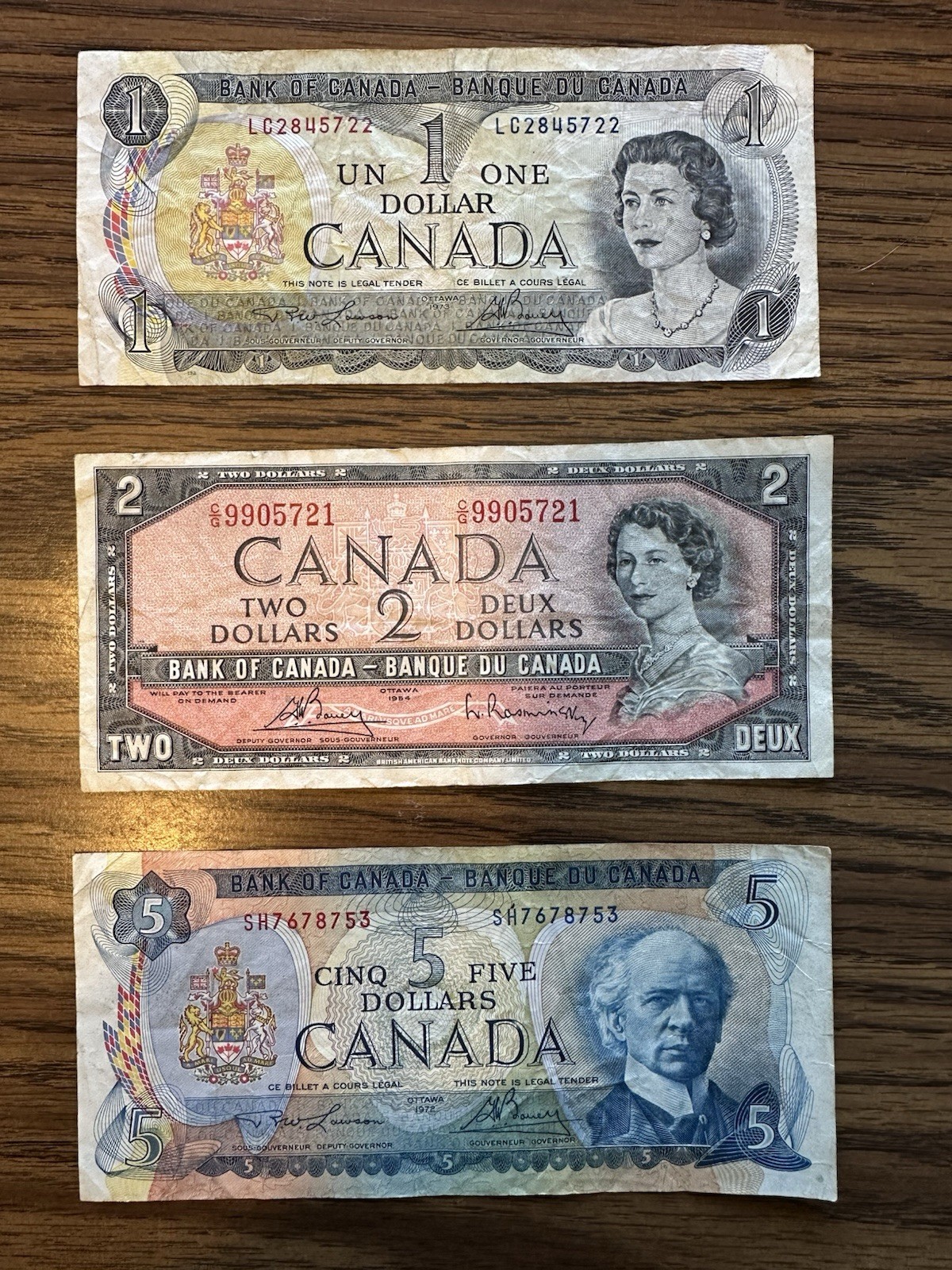 Canadian Dollar Banknotes Vintage Collection 1973 1954 and 1972 Lot of 3